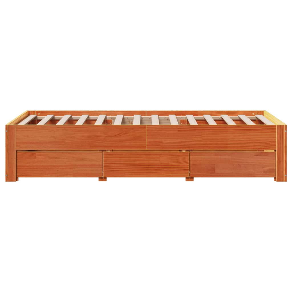 Bed Frame without Mattress with Drawers Wax Brown 75x190 cm Small Single Solid Wood Pine