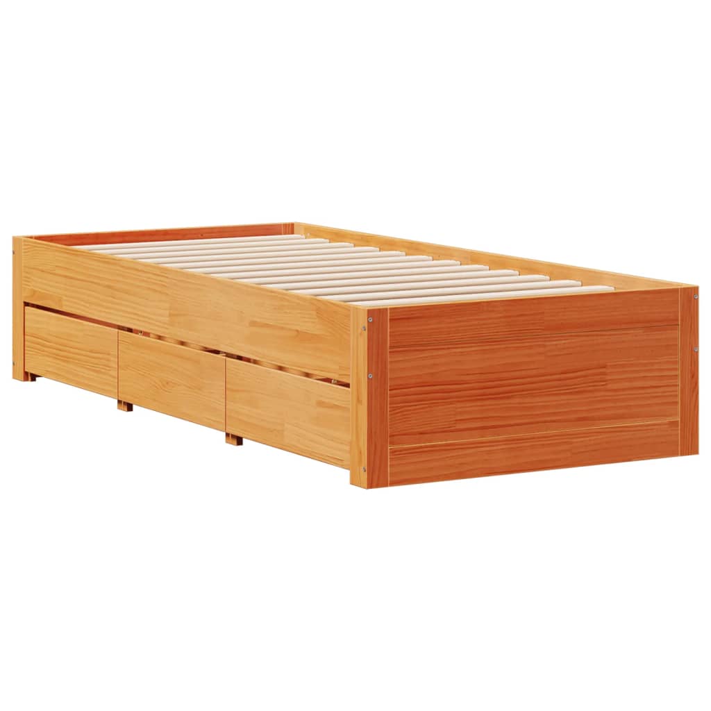 Bed Frame without Mattress with Drawers Wax Brown 75x190 cm Small Single Solid Wood Pine