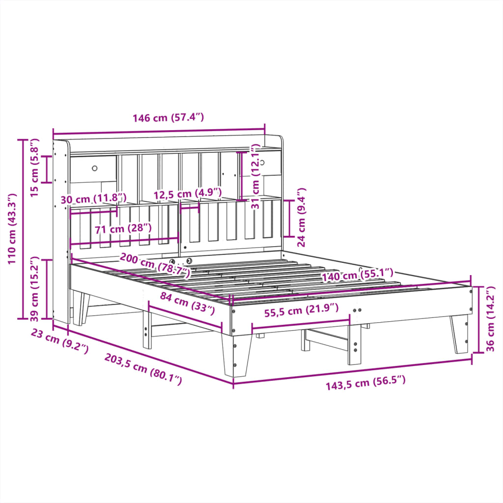 Bed Frame without Mattress 140x200 cm Solid Wood Pine
