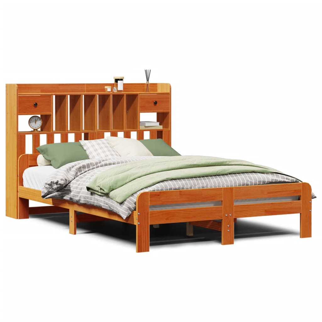 Bookcase Bed without Mattress Wax Brown 160x200cm Solid Wood Pine