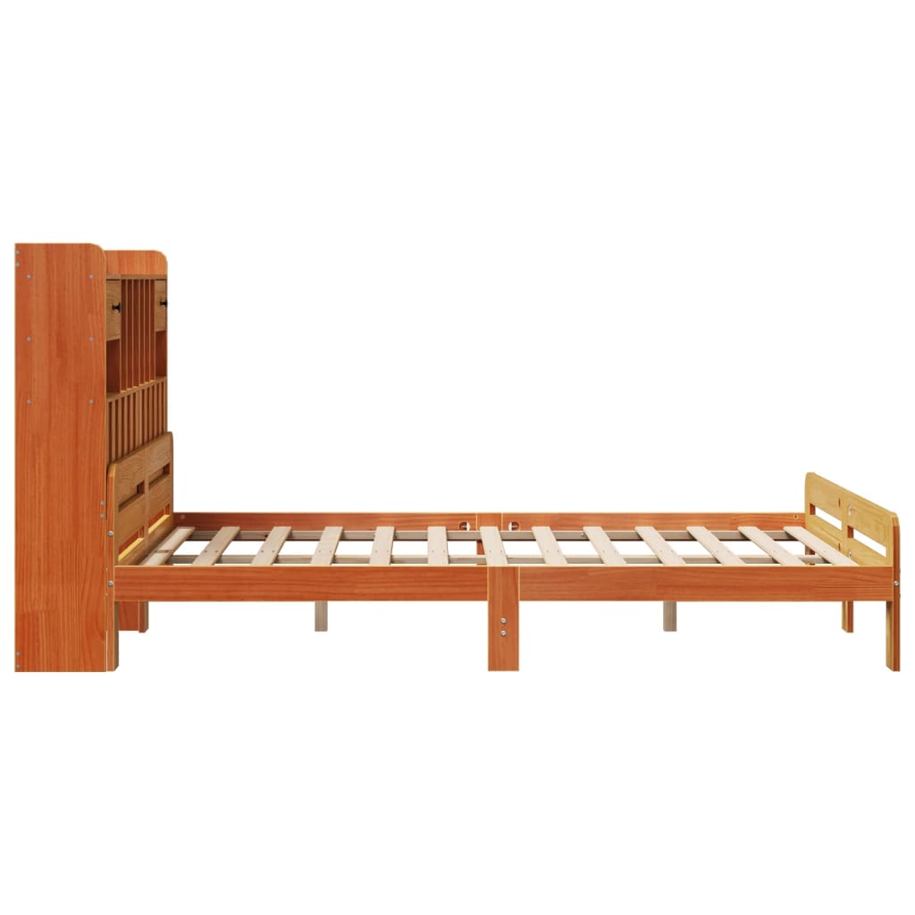Bookcase Bed without Mattress Wax Brown 160x200cm Solid Wood Pine
