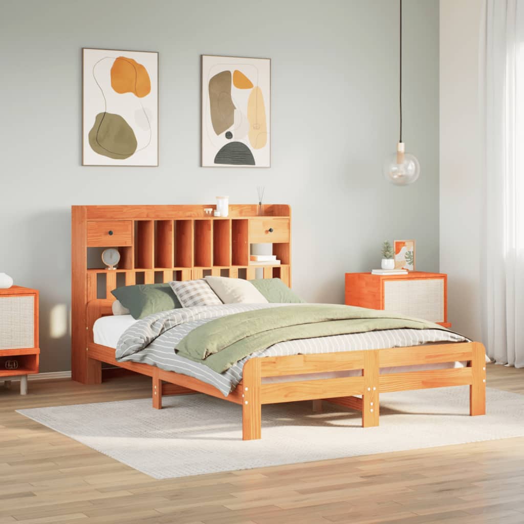 Bookcase Bed without Mattress Wax Brown 160x200cm Solid Wood Pine