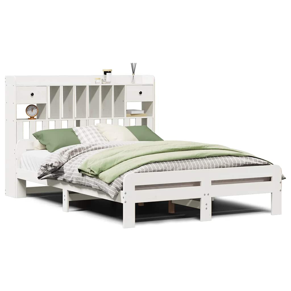 Bookcase Bed without Mattress White 140x190 cm Solid Wood Pine