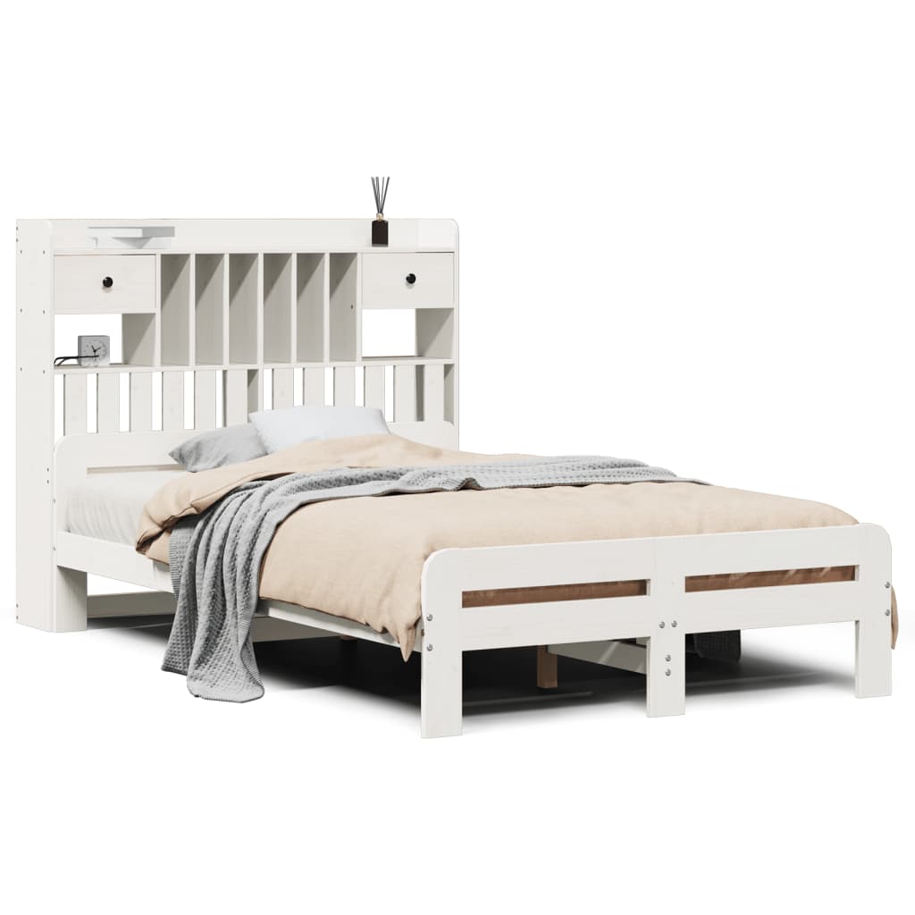 Bookcase Bed without Mattress White 135x190 cm Double Solid Wood Pine