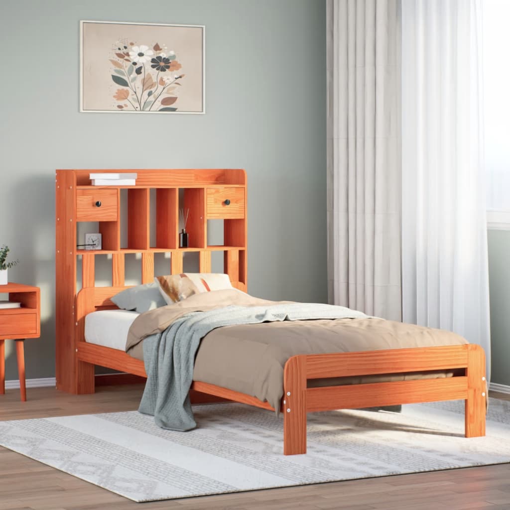 Bookcase Bed without Mattress Wax Brown 75x190 cm Small Single Solid Wood Pine