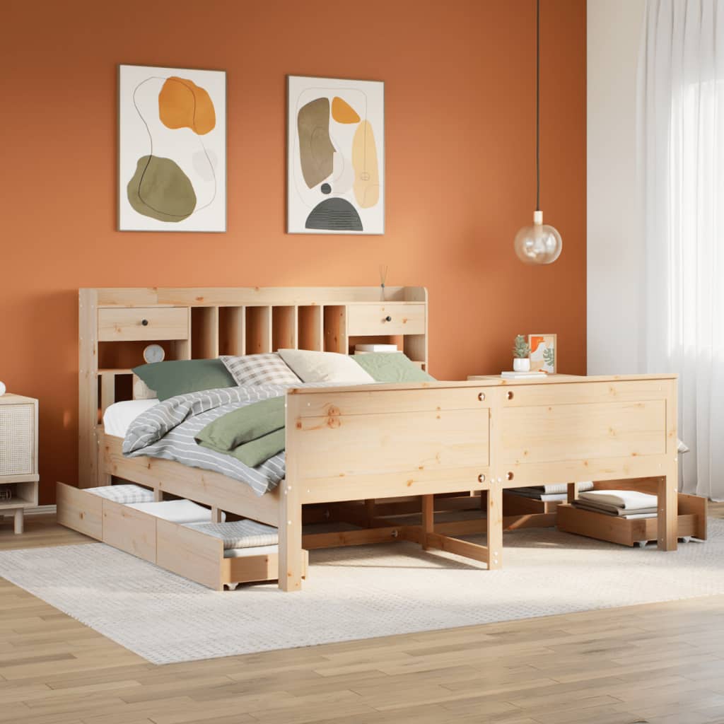 Bookcase Bed without Mattress 180x200 cm Super King Solid Wood Pine