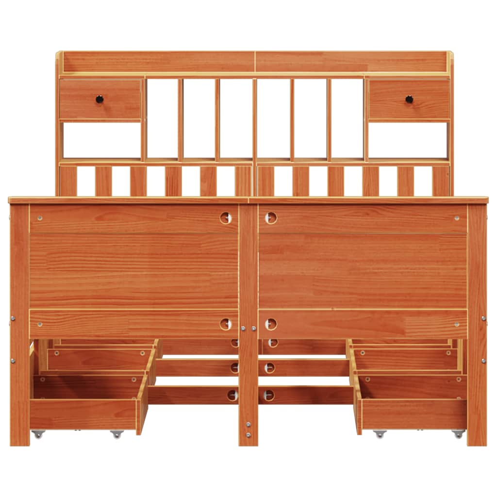 Bookcase Bed without Mattress Wax Brown 150x200 cm King Solid Wood Pine