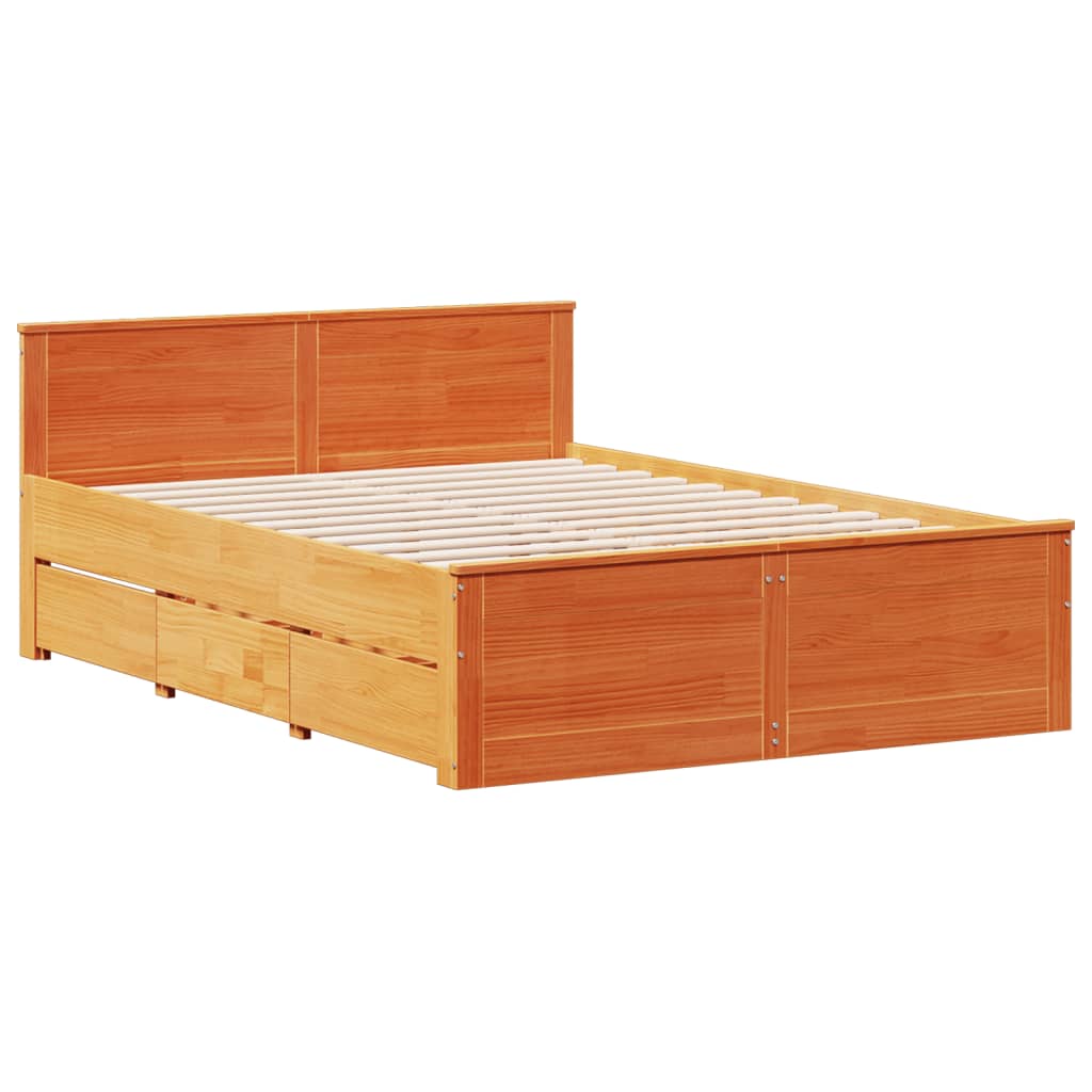 Bookcase Bed without Mattress Wax Brown 150x200 cm King Solid Wood Pine