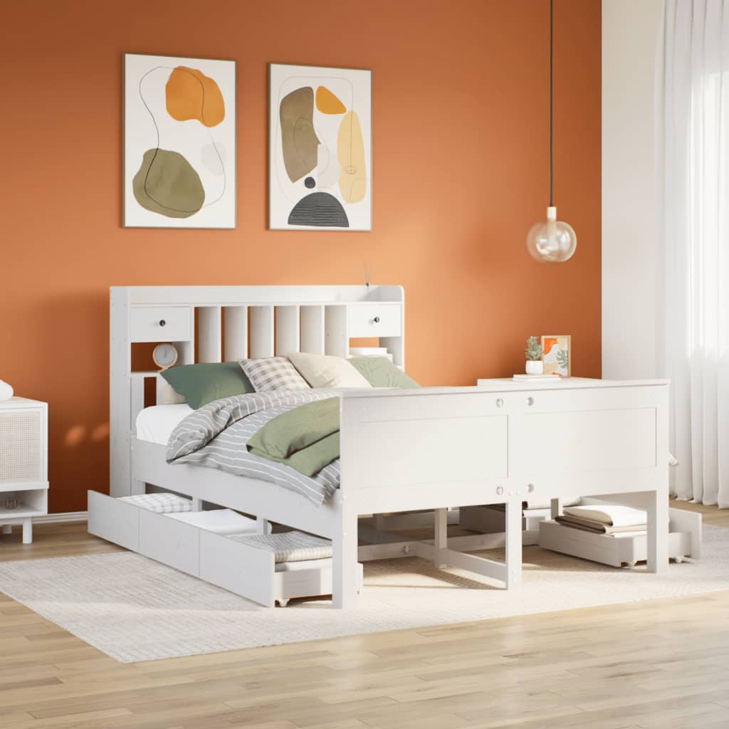 Bookcase Bed without Mattress White 140x200 cm Solid Wood Pine