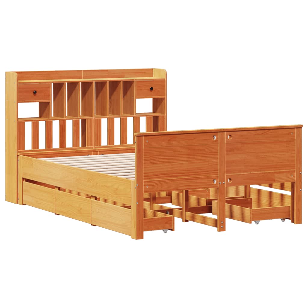 Bookcase Bed without Mattress Wax Brown 140x200 cm Solid Wood Pine