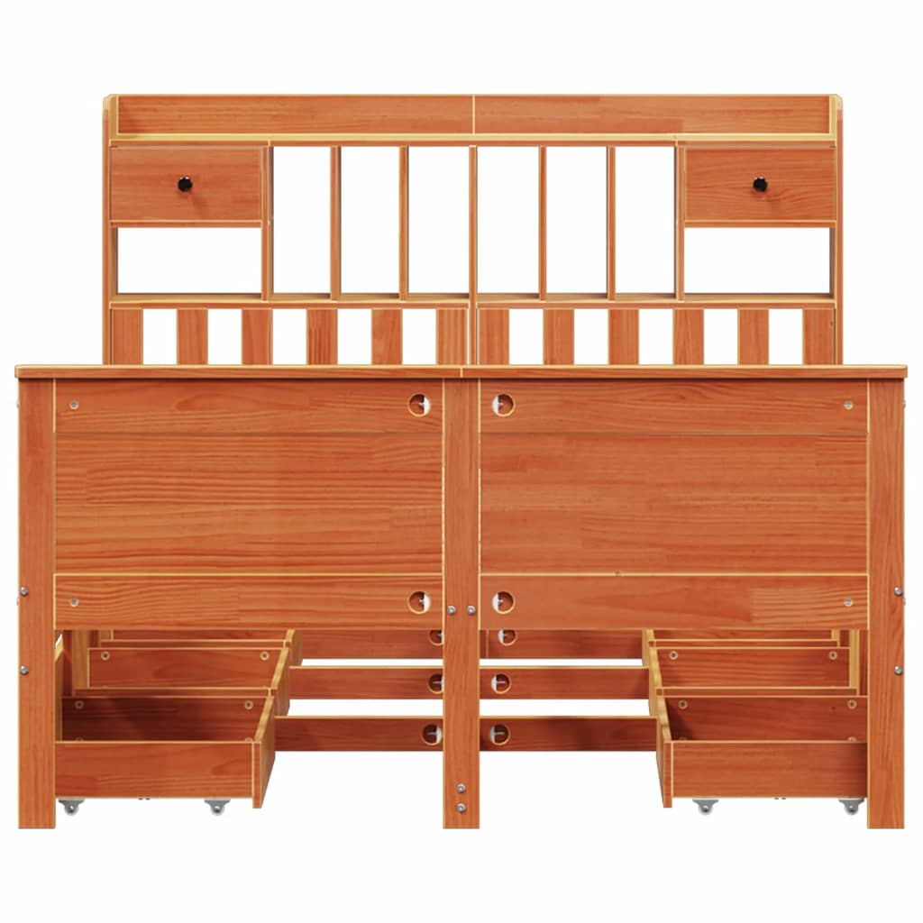 Bookcase Bed without Mattress Wax Brown 140x200 cm Solid Wood Pine