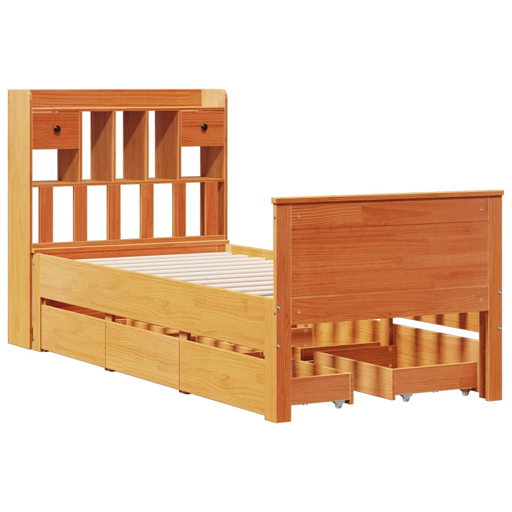 Bookcase Bed without Mattress Wax Brown 100x200 cm Solid Wood Pine