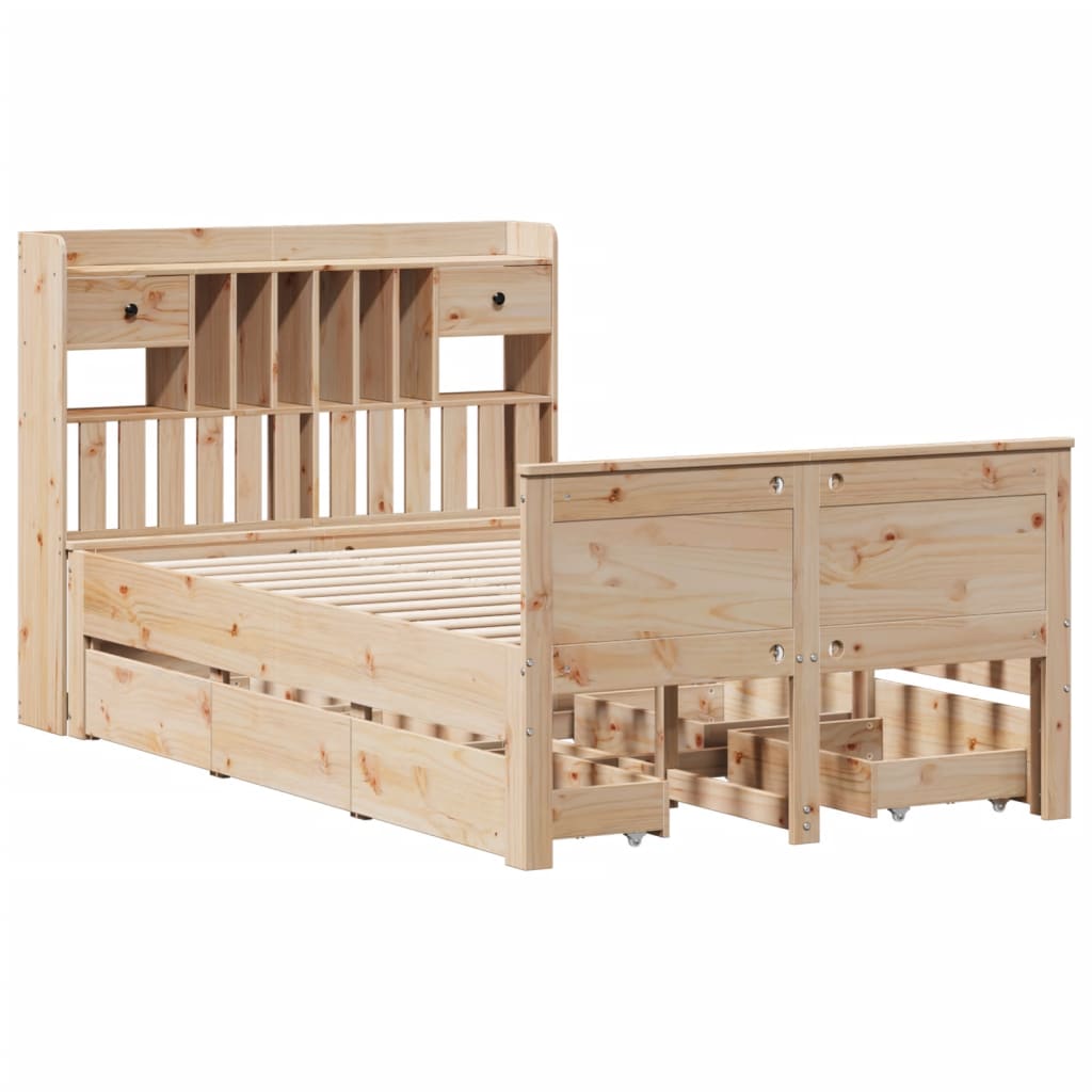 Bookcase Bed without Mattress 135x190 cm Double Solid Wood Pine