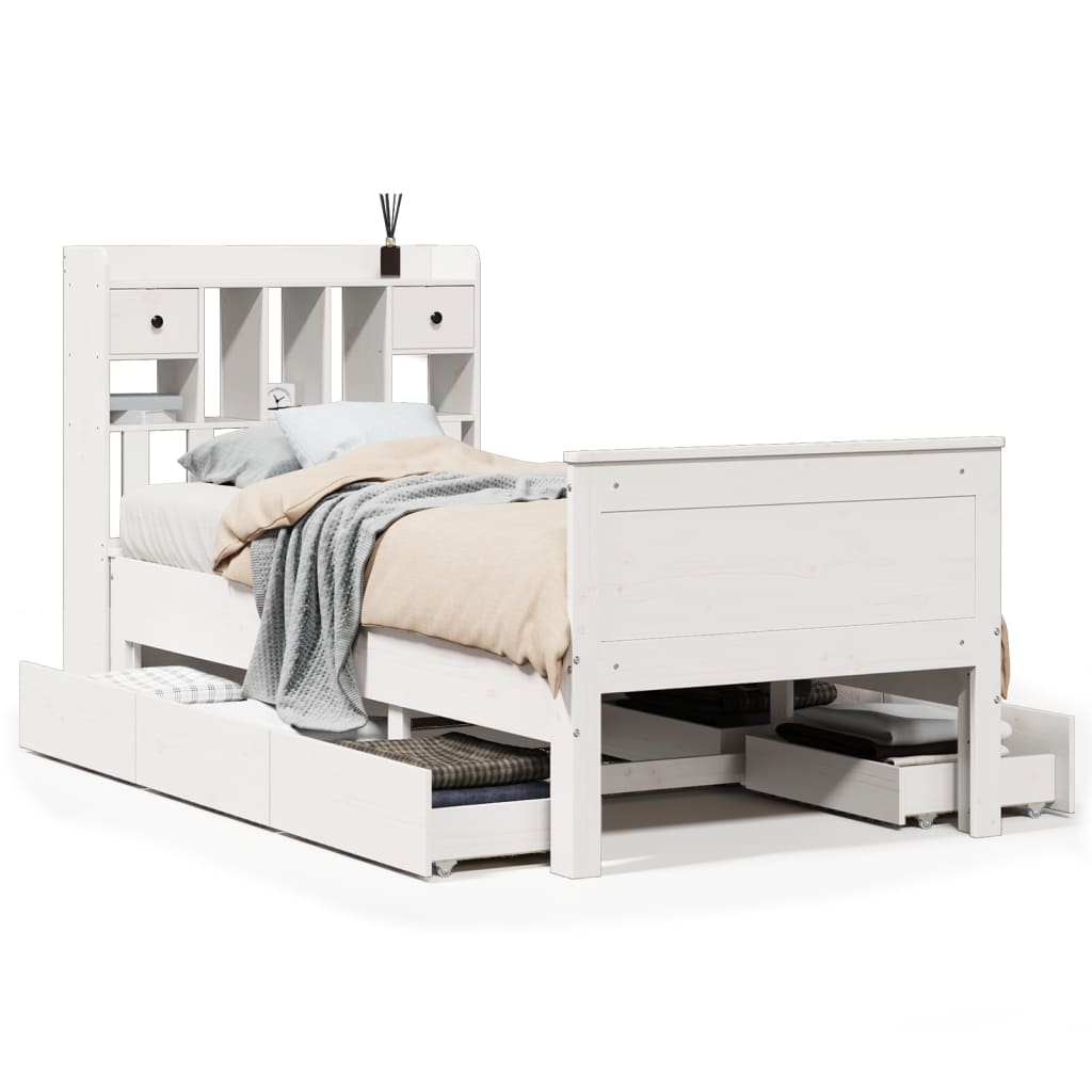 Bookcase Bed without Mattress White 75x190 cm Small Single Solid Wood Pine