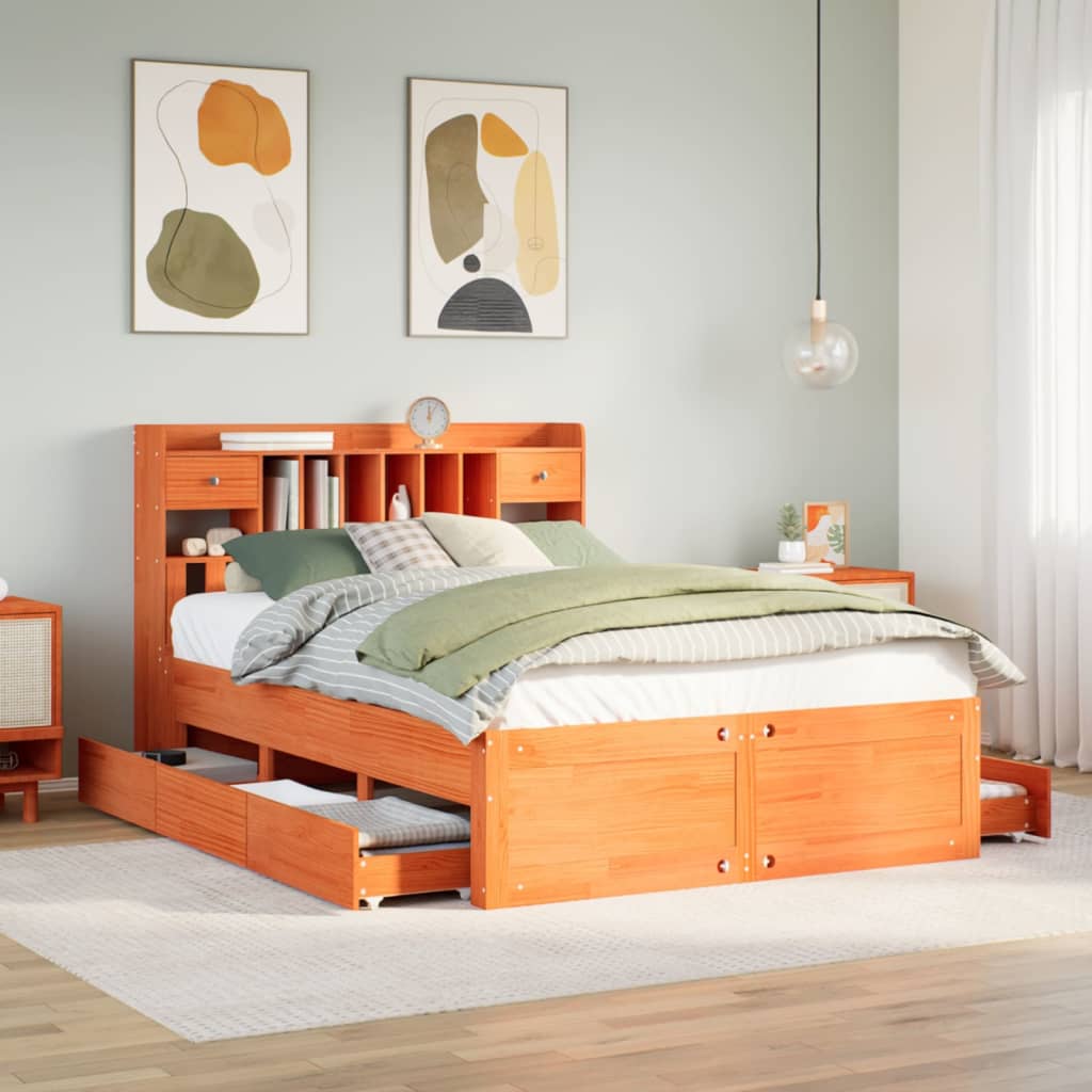 Bookcase Bed without Mattress Wax Brown 140x200 cm Solid Wood Pine