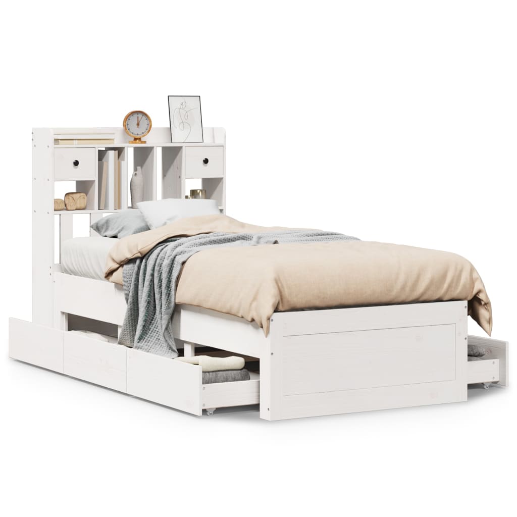 Bookcase Bed without Mattress White 75x190 cm Small Single Solid Wood Pine