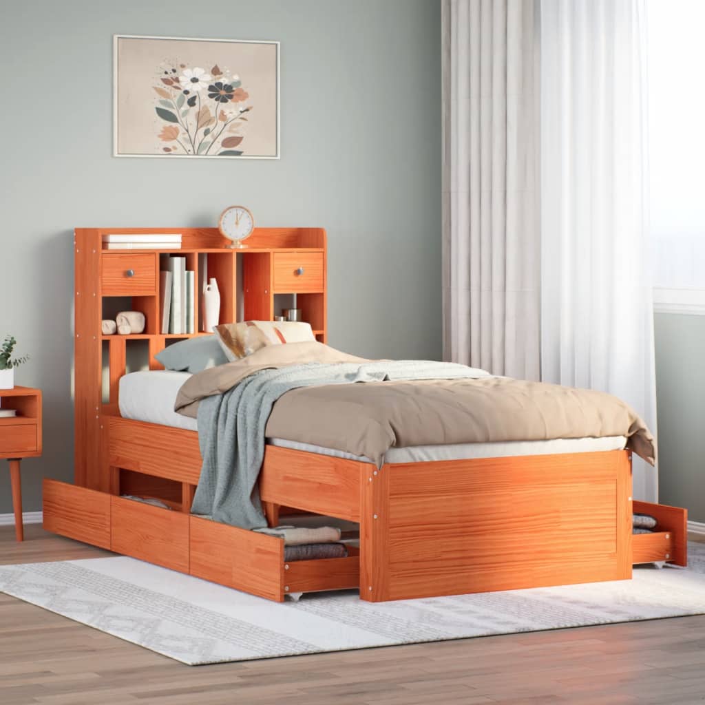 Bookcase Bed without Mattress Wax Brown 75x190 cm Small Single Solid Wood Pine