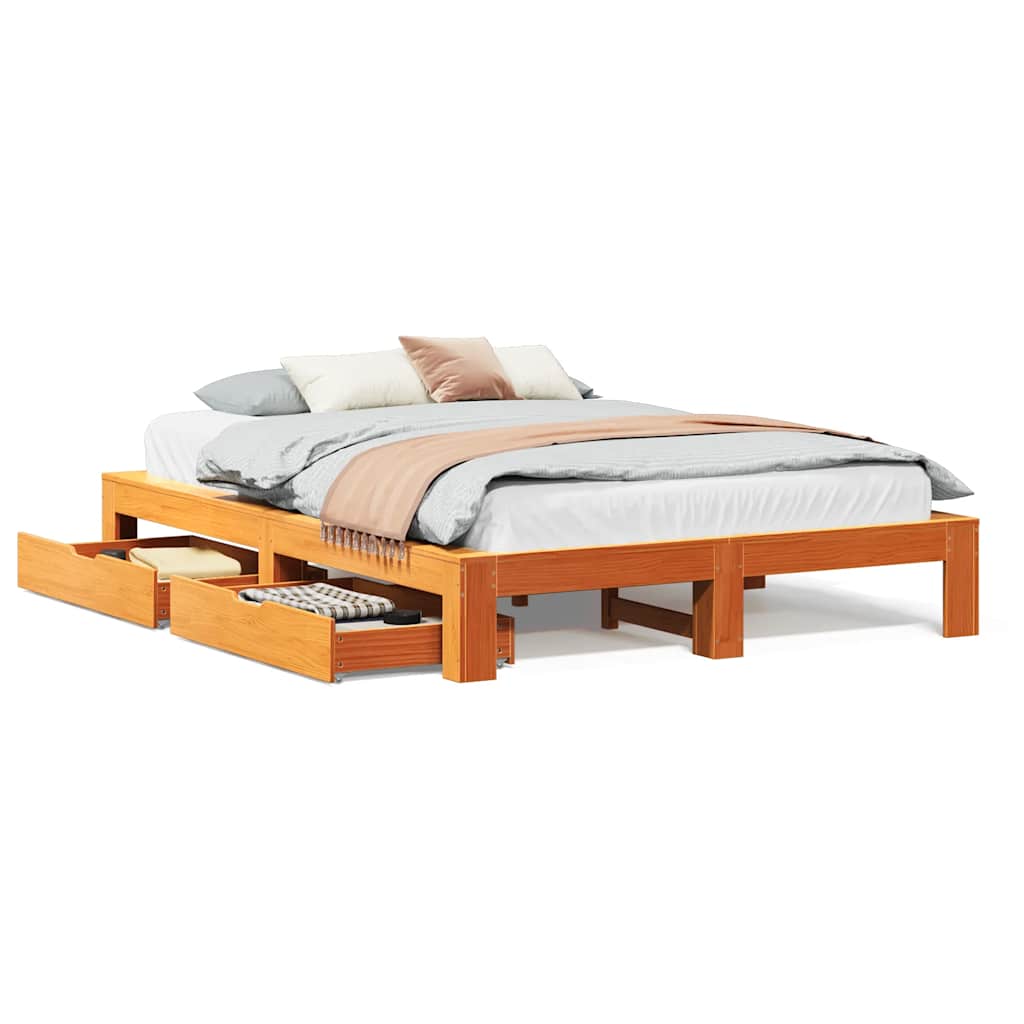 Bed Frame without Mattress Wax Brown 160x200 cm Solid Wood Pine
