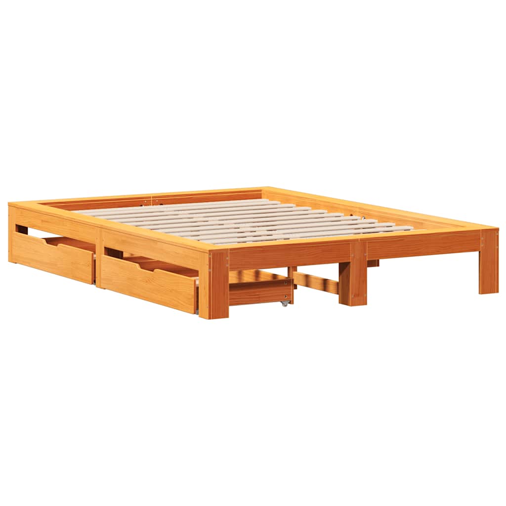 Bed Frame without Mattress Wax Brown 160x200 cm Solid Wood Pine