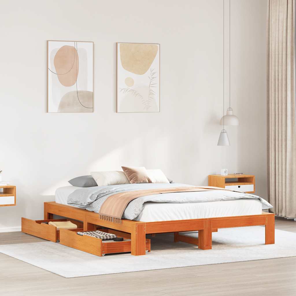 Bed Frame without Mattress Wax Brown 160x200 cm Solid Wood Pine