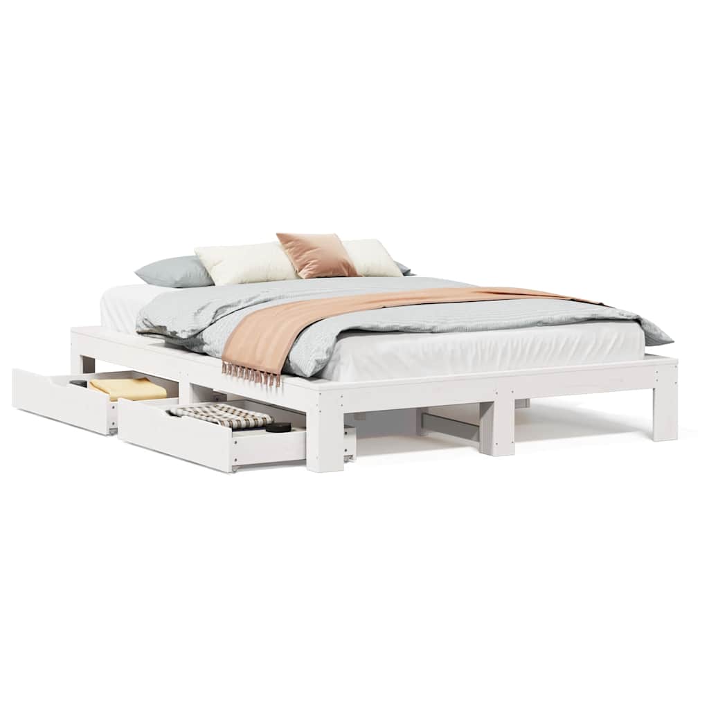 Bed Frame without Mattress White 150x200 cm King Size Solid Wood Pine