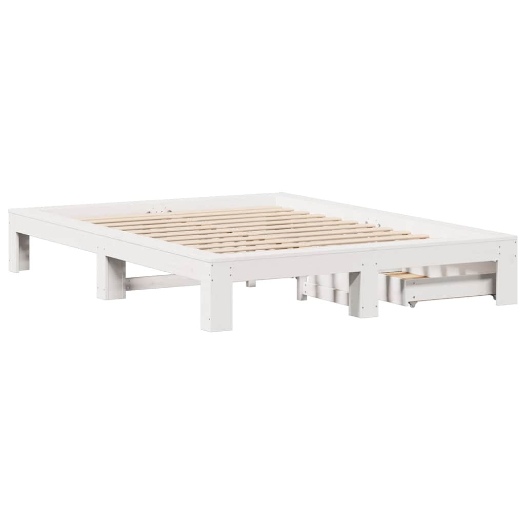 Bed Frame without Mattress White 150x200 cm King Size Solid Wood Pine
