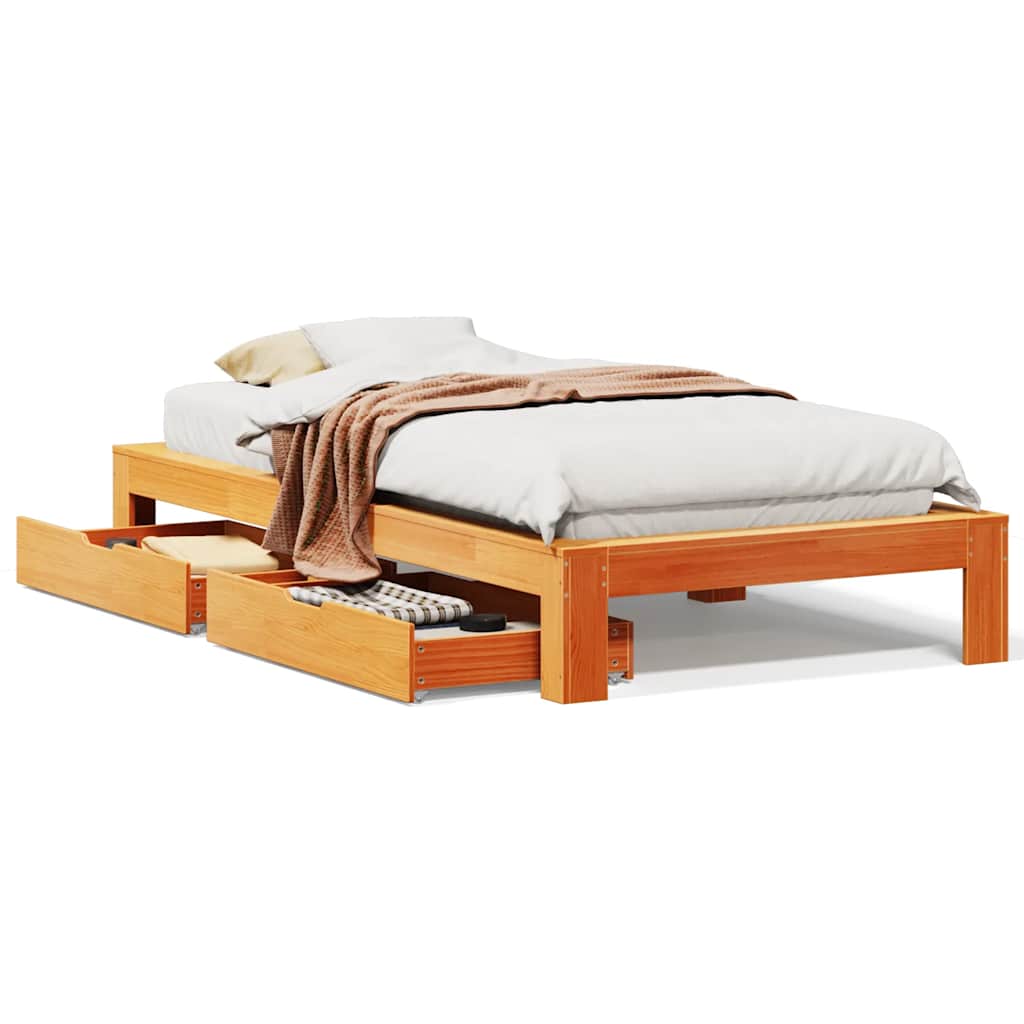 Bed Frame without Mattress Wax Brown 90x200 cm Solid Wood Pine