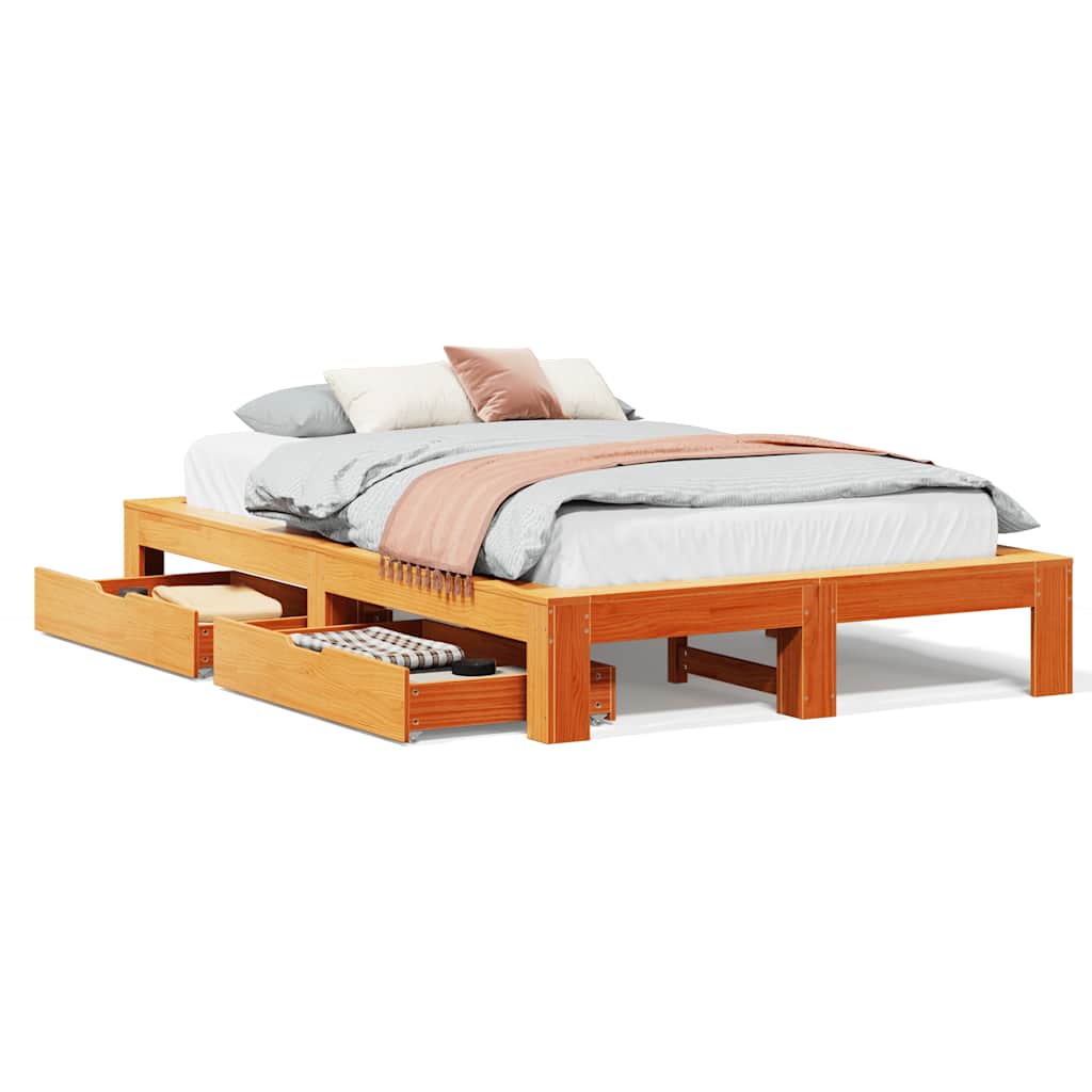 Bed Frame without Mattress Wax Brown 135x190 cm Double Solid Wood Pine