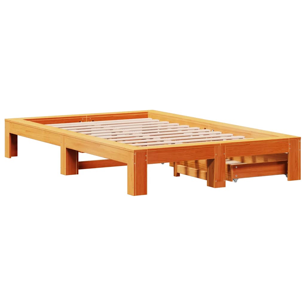 Bed Frame without Mattress Wax Brown 135x190 cm Double Solid Wood Pine