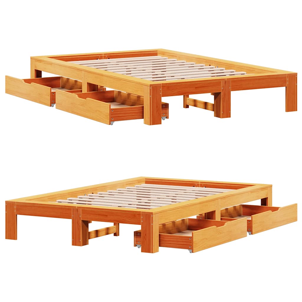 Bed Frame without Mattress Wax Brown 135x190 cm Double Solid Wood Pine