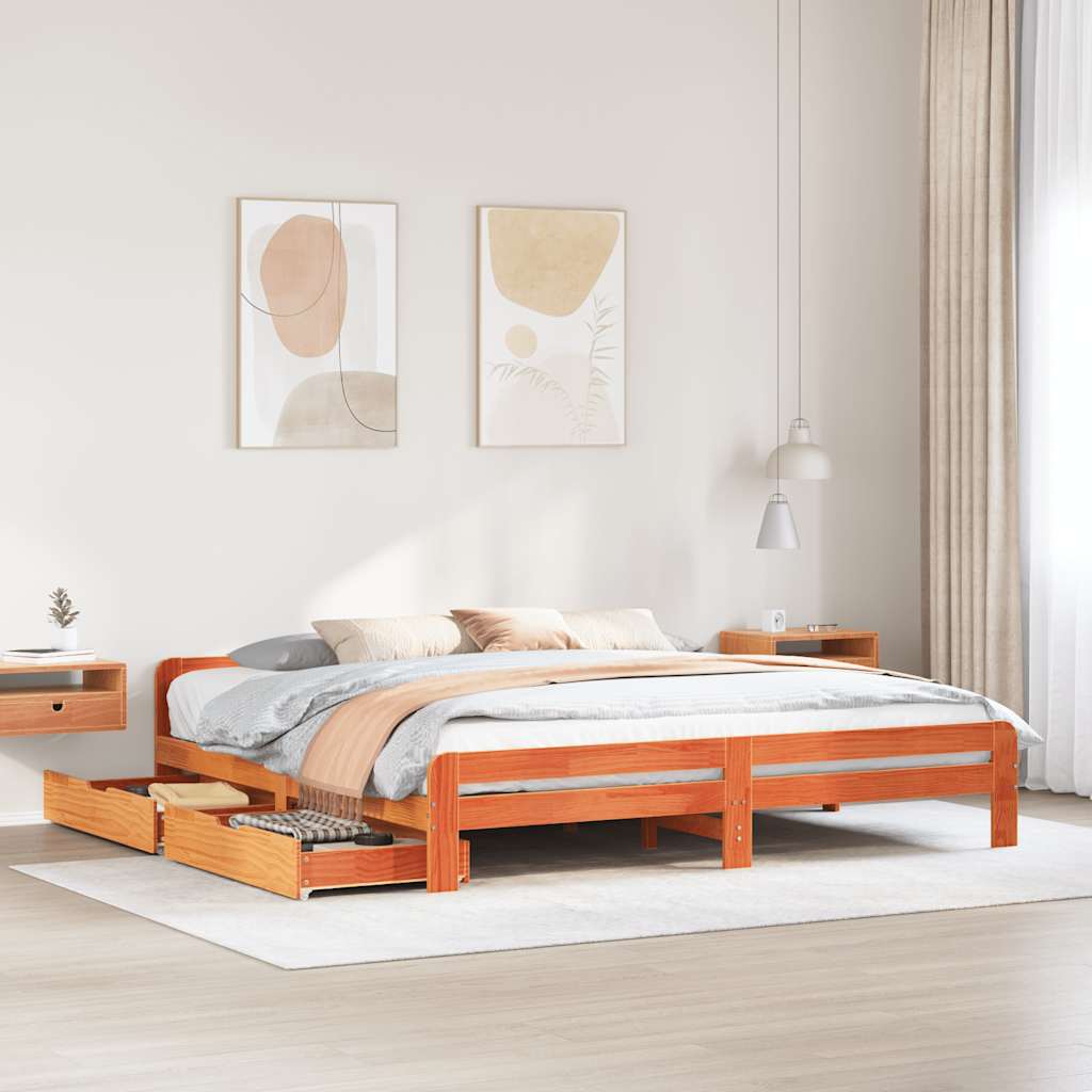 Bed frame without Mattress Wax Brown 180x200 cm Super King Solid Wood Pine