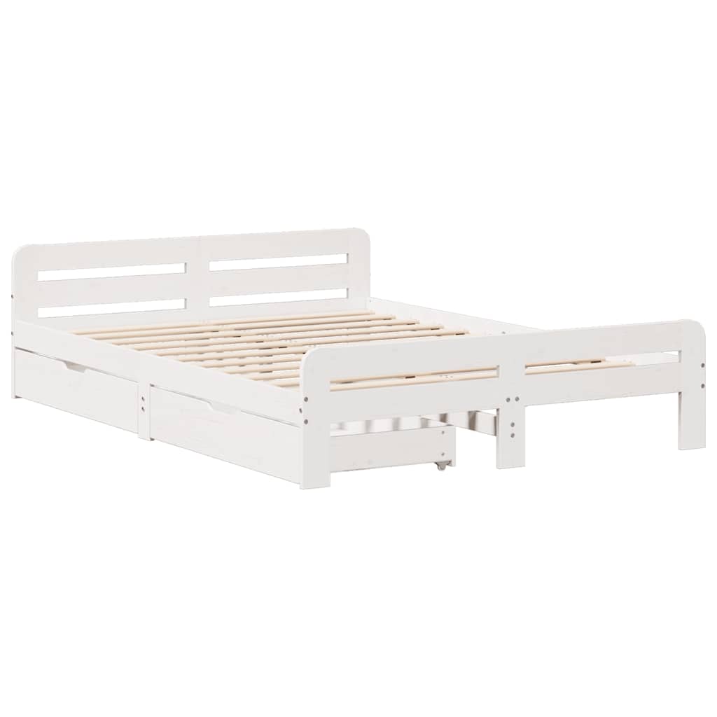 Bed Frame | White | Solid pinewood | King Size | Bed Frame | Rectangular