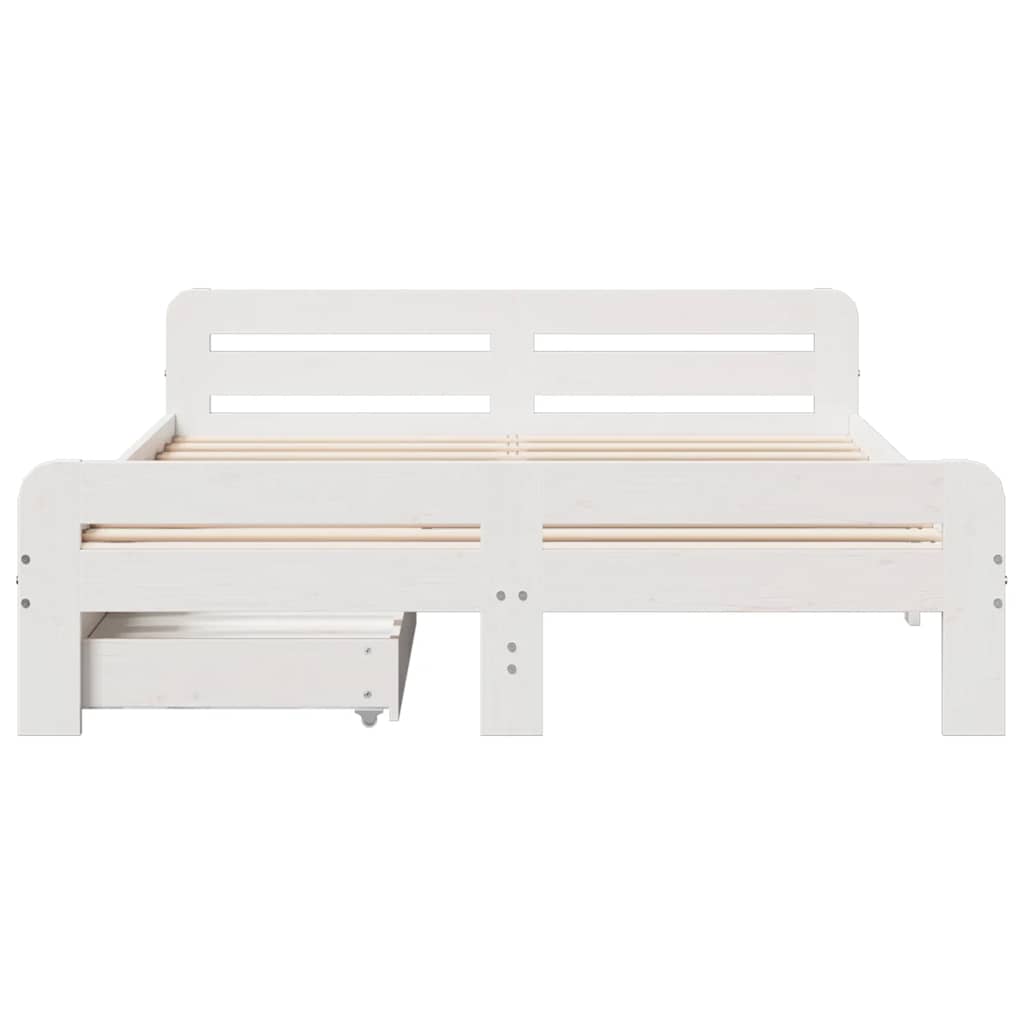 Bed Frame | White | Solid pinewood | King Size | Bed Frame | Rectangular