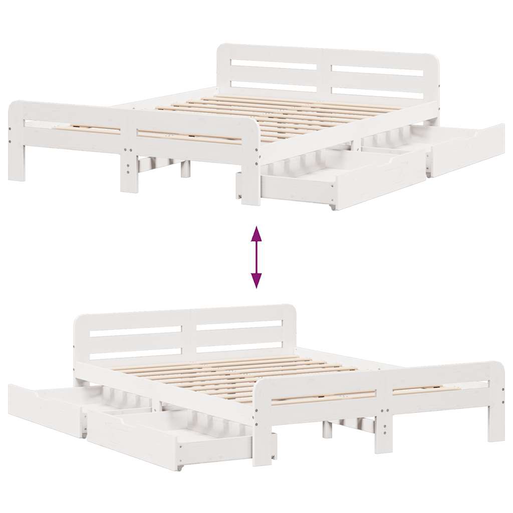 Bed Frame | White | Solid pinewood | King Size | Bed Frame | Rectangular