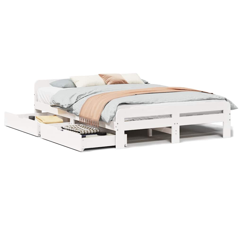 Bed Frame | White | Solid pinewood | Double | Bed Frame | Rectangular