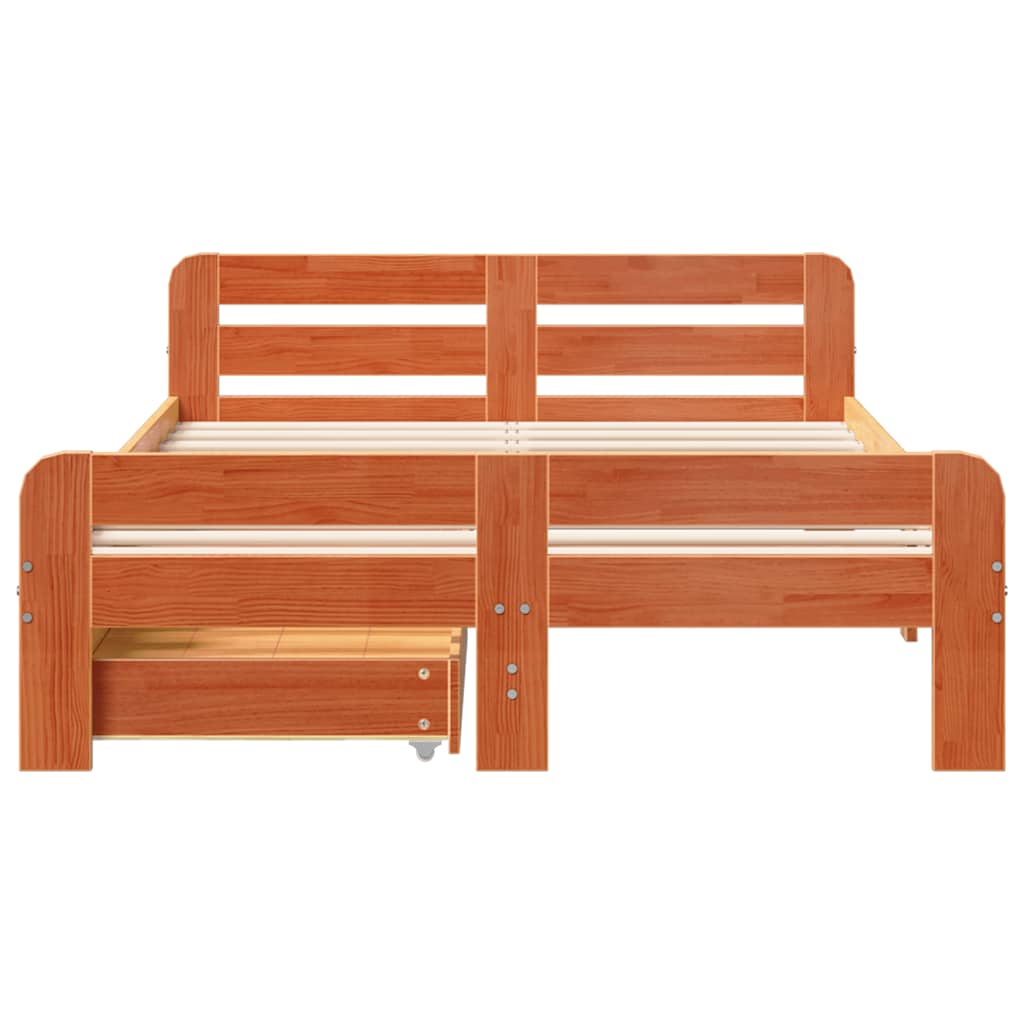 Bed frame without Mattress Wax Brown 135x190 cm Double Solid Wood Pine