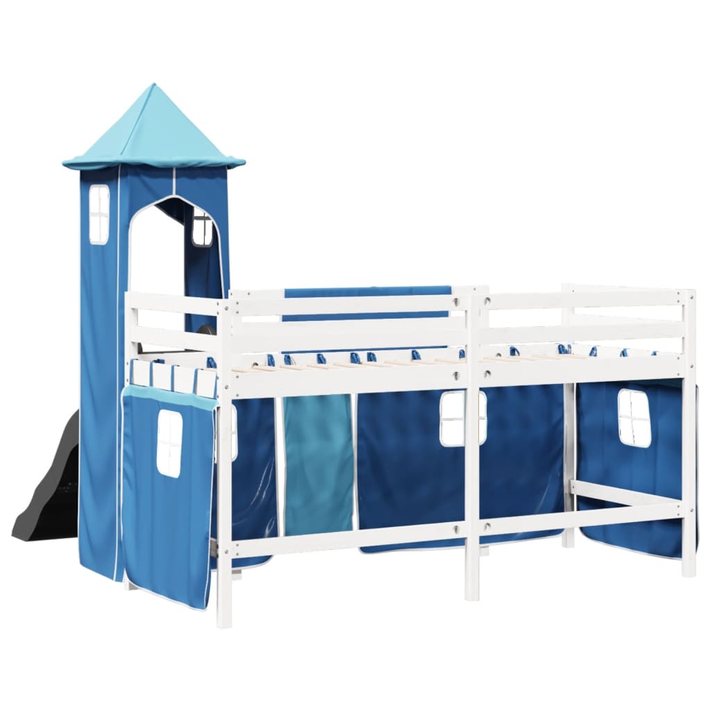 vidaXL Kids' Loft Bed with Tower Blue 90x190 cm Solid Wood Pine