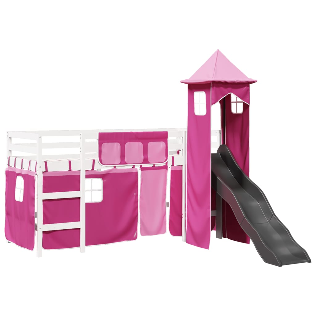 vidaXL Kids' Loft Bed with Tower Pink 90x190 cm Solid Wood Pine