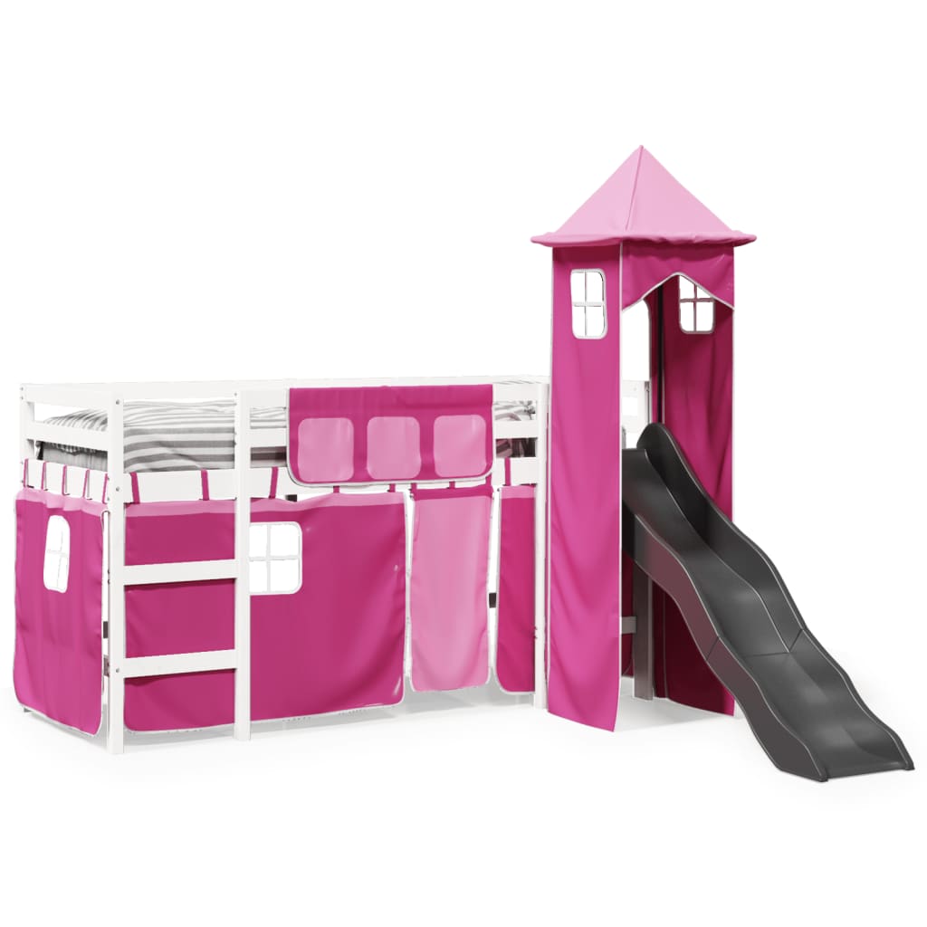 vidaXL Kids' Loft Bed with Tower Pink 90x190 cm Solid Wood Pine