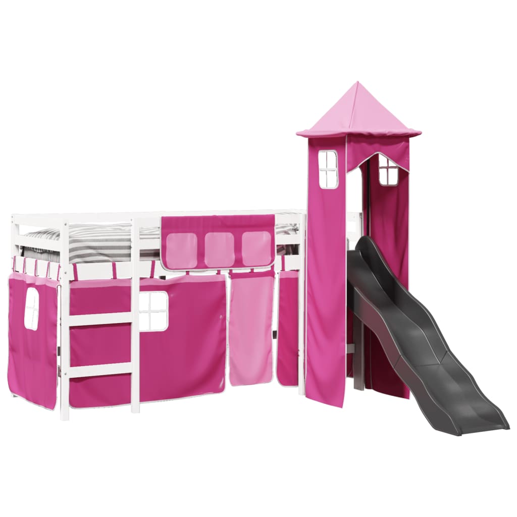 vidaXL Kids' Loft Bed with Tower Pink 90x190 cm Solid Wood Pine