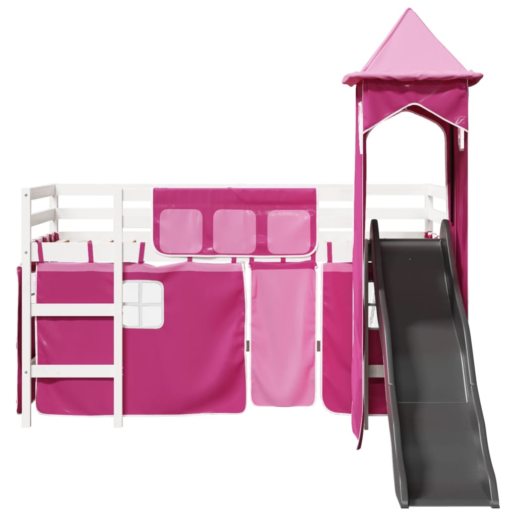 vidaXL Kids' Loft Bed with Tower Pink 90x190 cm Solid Wood Pine