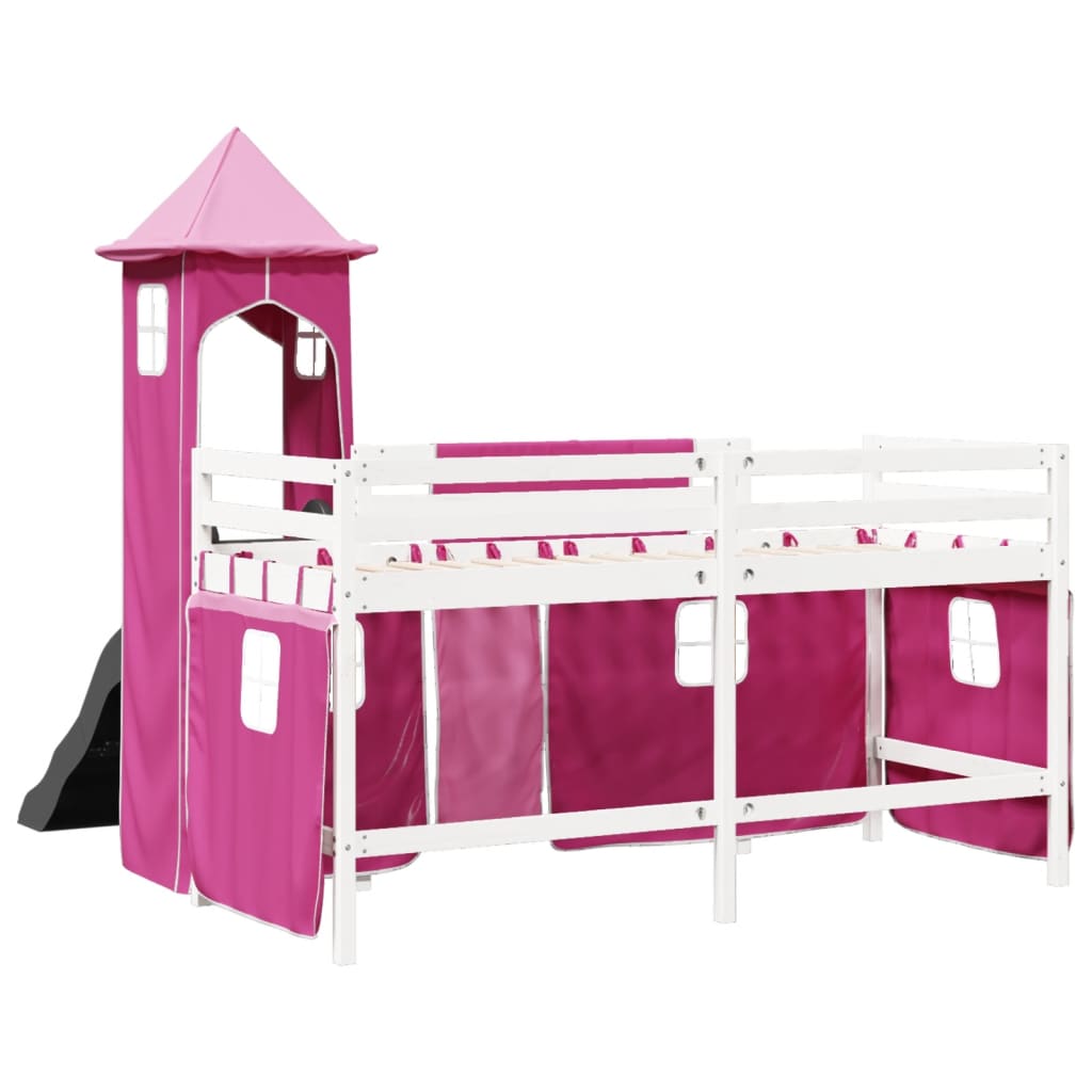 vidaXL Kids' Loft Bed with Tower Pink 90x190 cm Solid Wood Pine