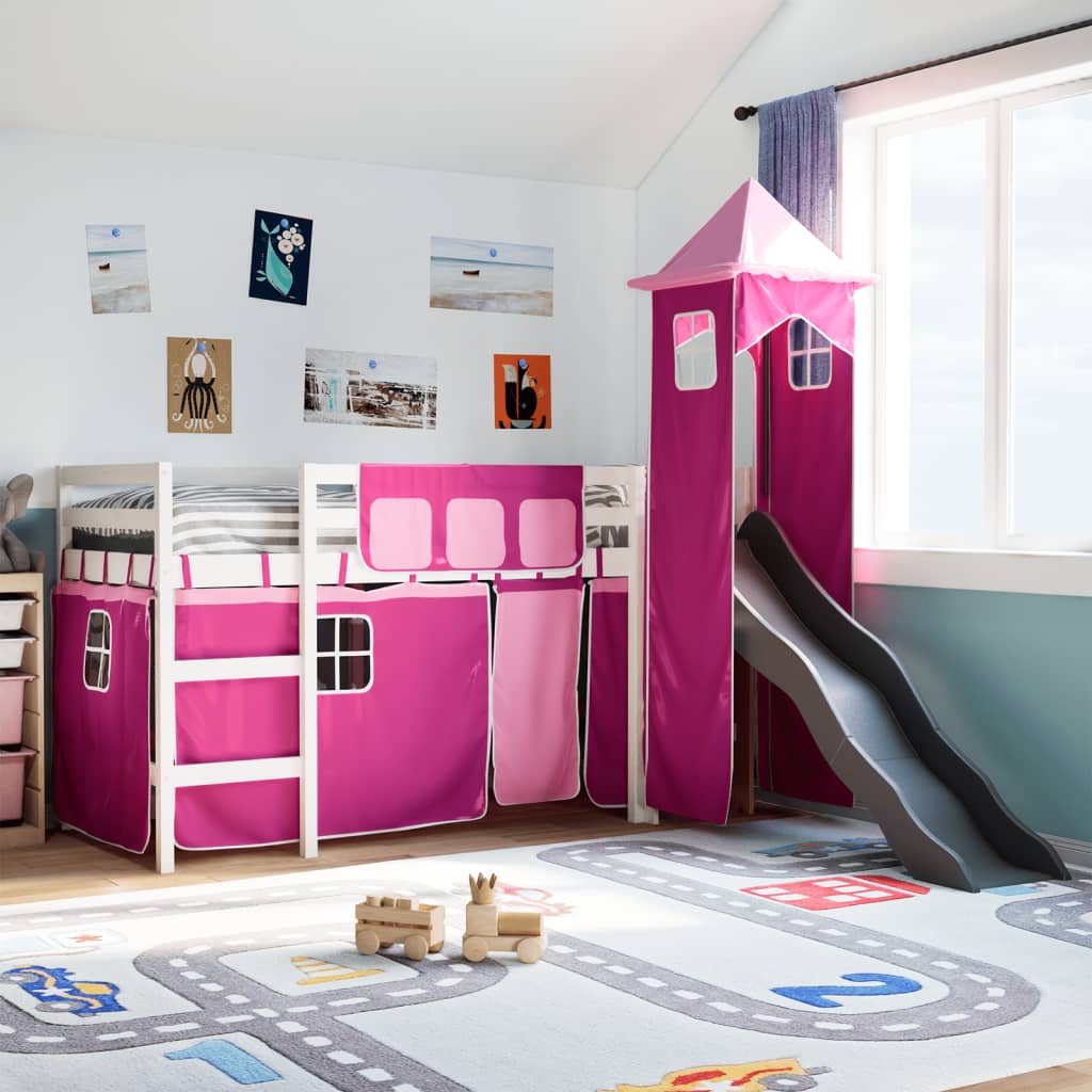 vidaXL Kids' Loft Bed with Tower Pink 90x190 cm Solid Wood Pine