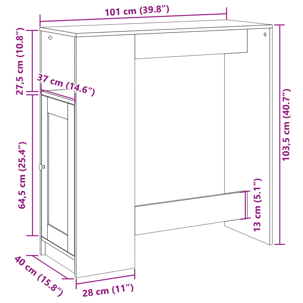 vidaXL Bar Table with Racks White 101x40x103.5 cm Engineered Wood