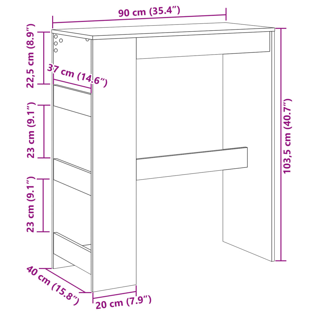 vidaXL Bar Table with Racks Concrete Grey 90x40x103.5 cm Engineered Wood