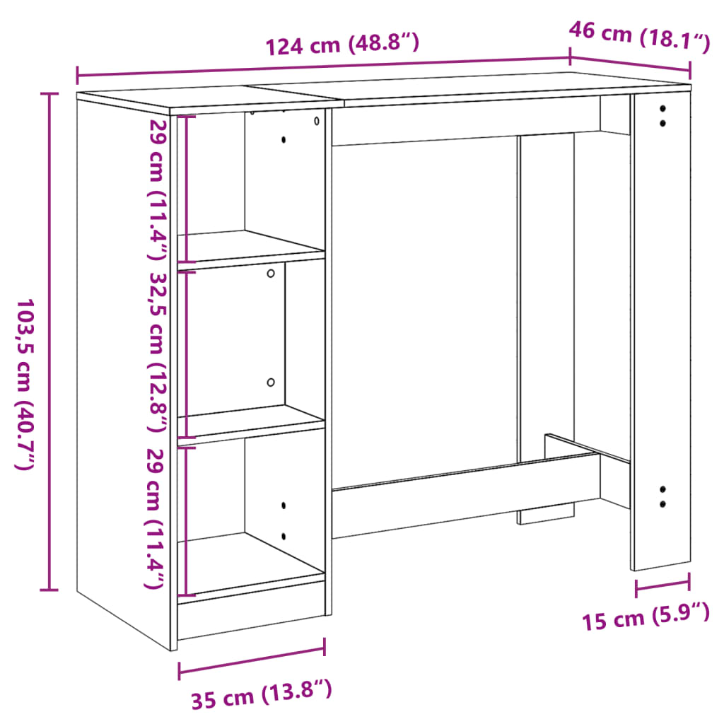 vidaXL Bar Table with Shelf Black 124x46x103.5 cm Engineered Wood