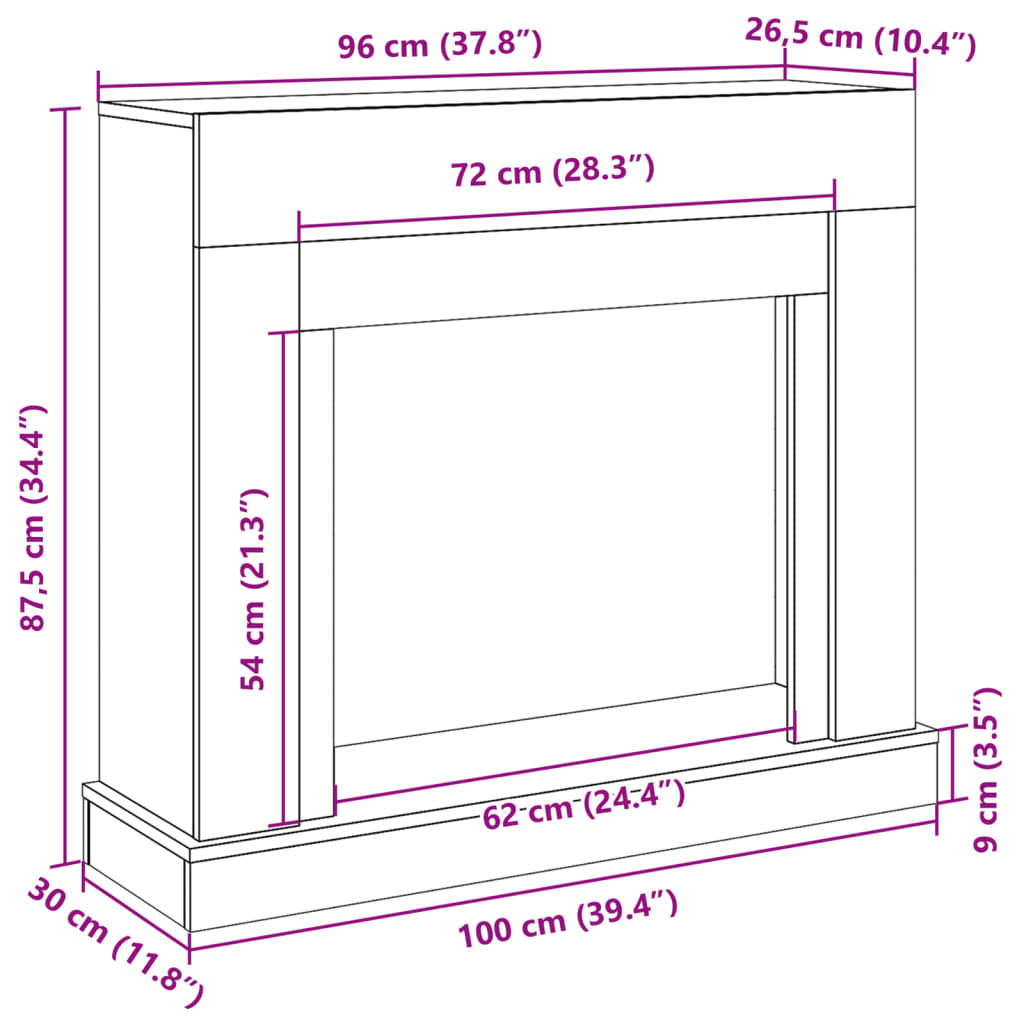 Fireplace Surround Grey Sonoma 100x30x87,5 cm Engineered Wood