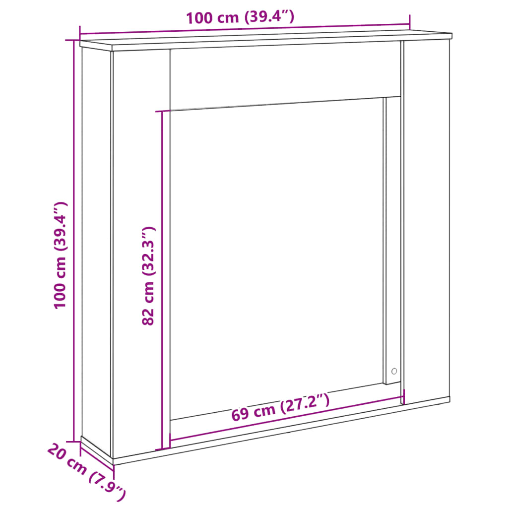 Fireplace Surround Black 100x20x100 cm Engineered Wood