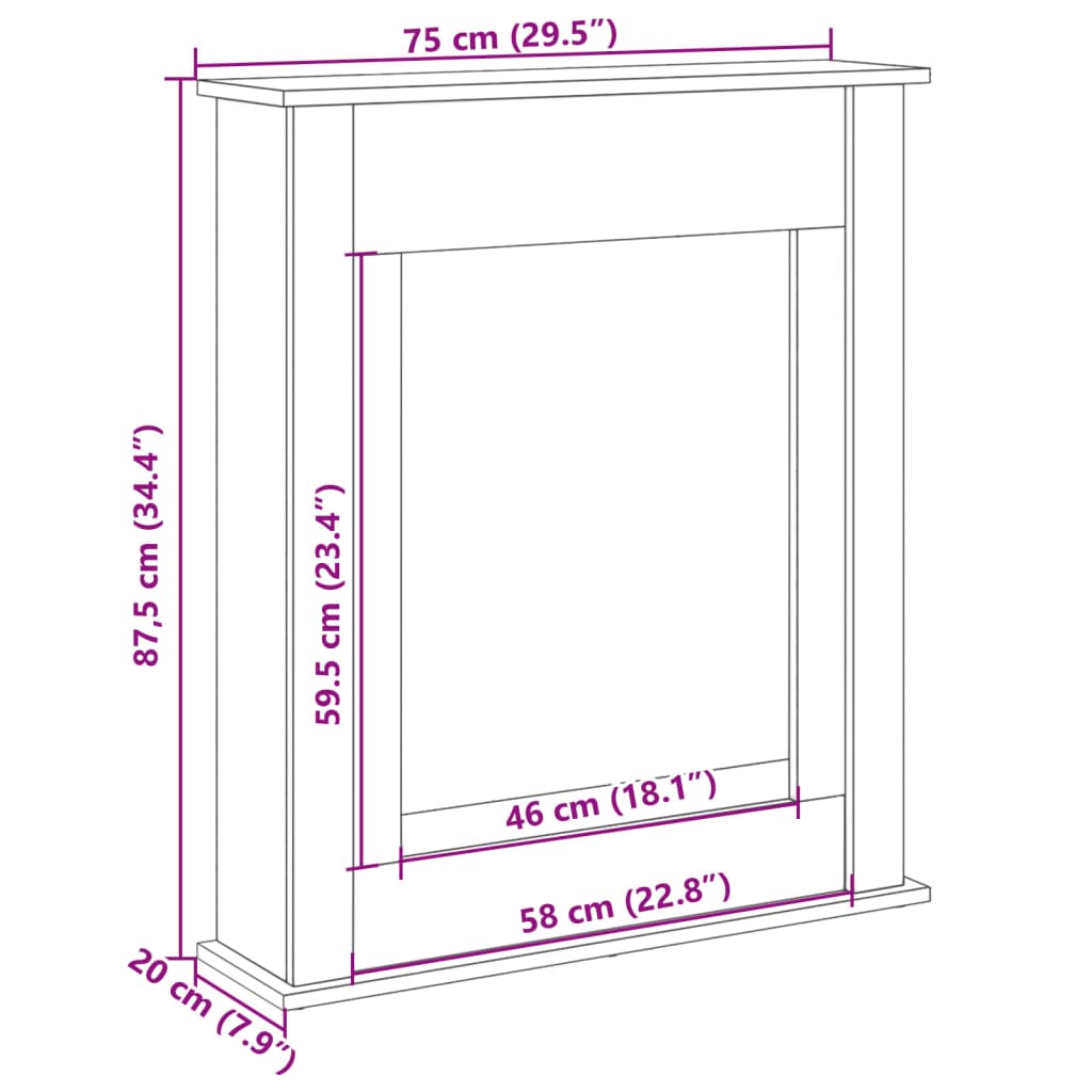 Fireplace Surround Grey Sonoma 75x20x87,5 cm Engineered Wood