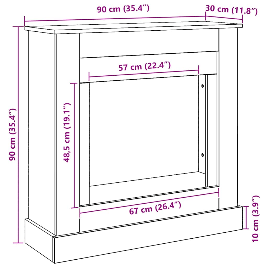 Fireplace Surround Artisan Oak 90x30x90 cm Engineered Wood